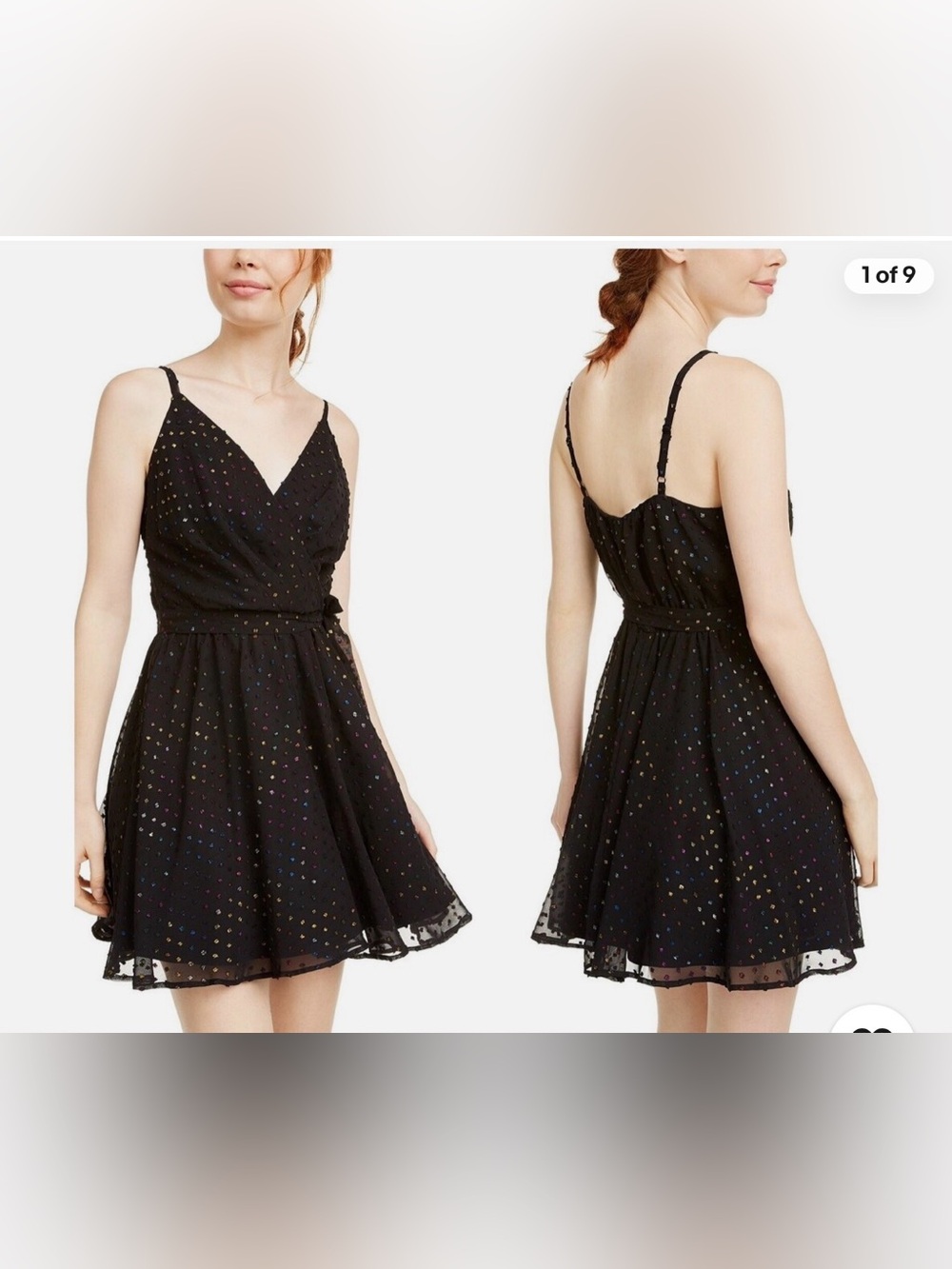 As U Wish Juniors Size 5 Multicolored Metallic-Dot  Dress Spaghetti Strap NWT